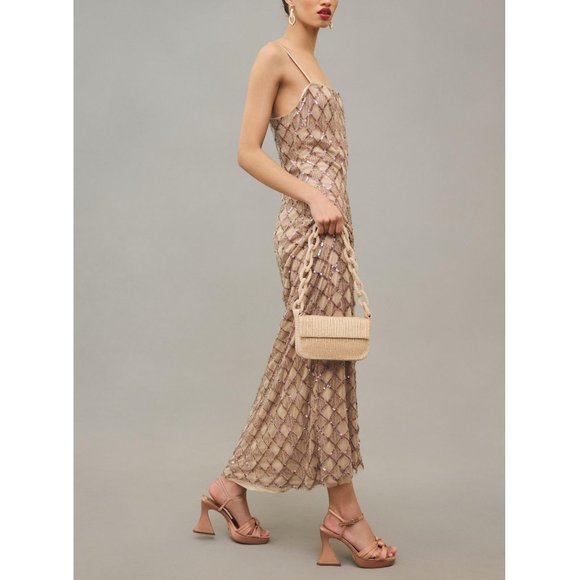 NWT Anthropologie Let Me Be Checked Shine Dress Mauve Beaded Sequined - Small - Picture 4 of 14